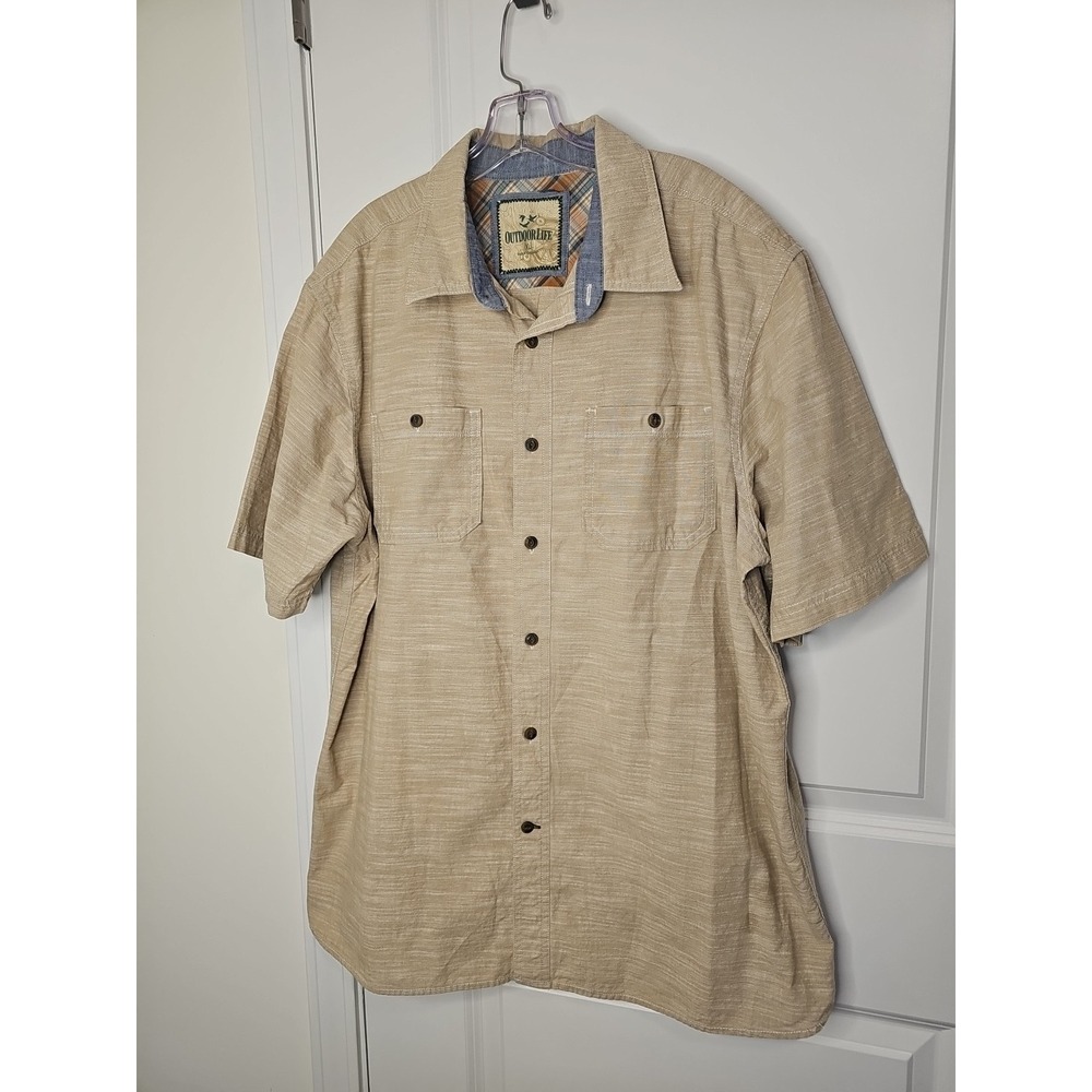 Men's OUTDOOR LIFE button up‎  Short Sleeve Cotton Tan  Size XL